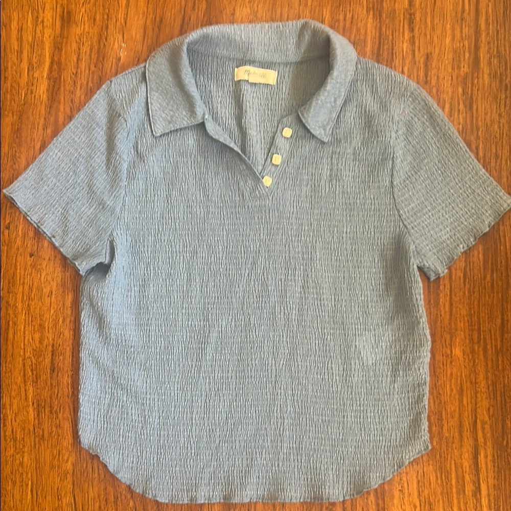 Madewell Textured Blue Button-Up Top